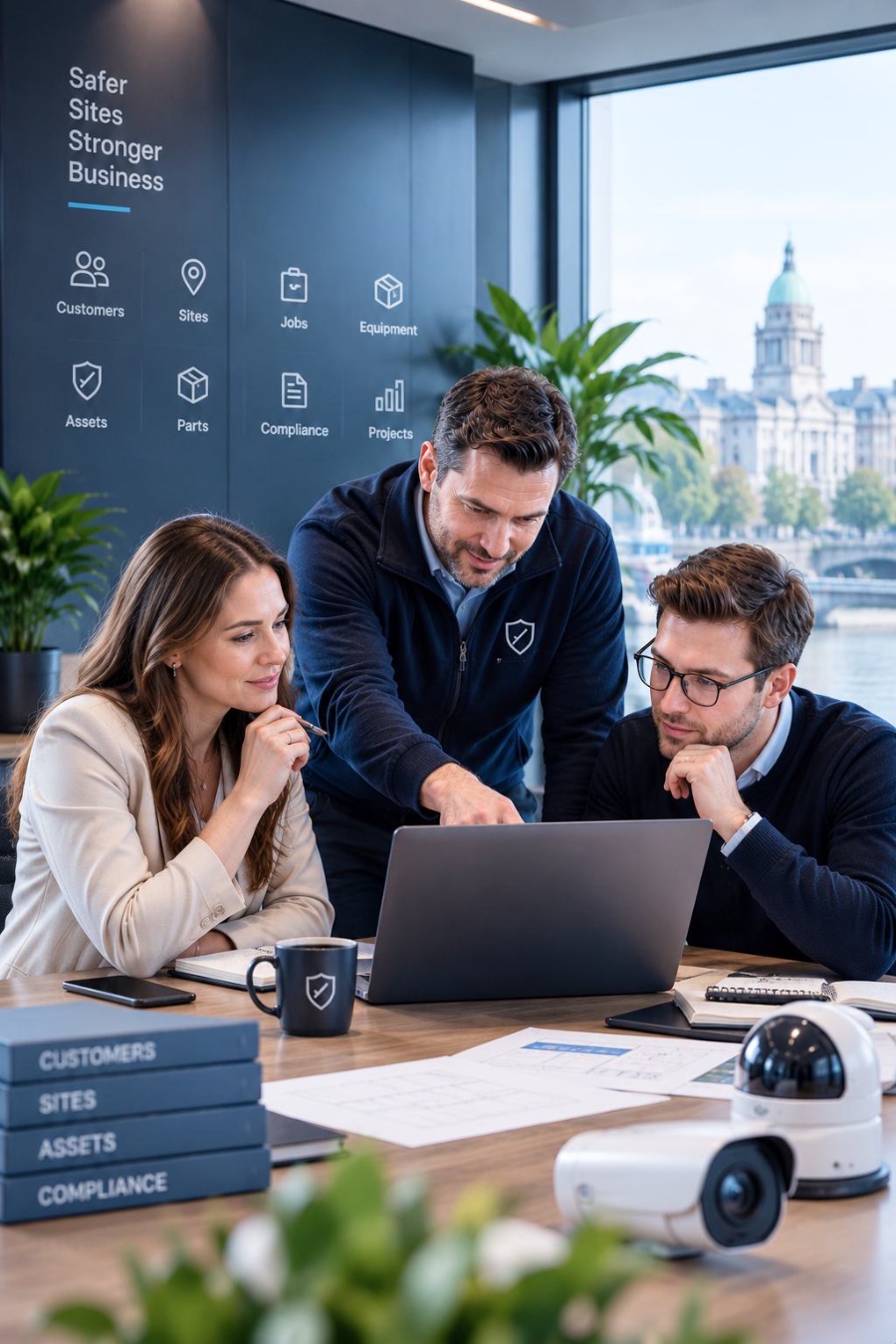 Pulse Security team reviewing the security operations management platform on a laptop